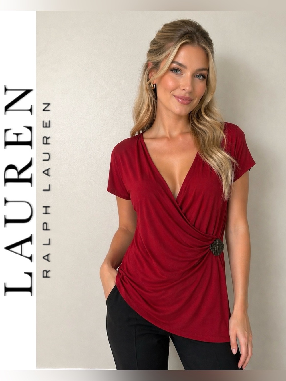 Lauren Ralph Lauren Deep Cherry Wrap V-Neck Top